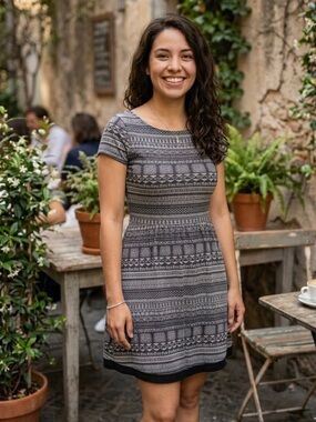 Ya Los Angeles Gray Patterned Short-Sleeve Mini Dress